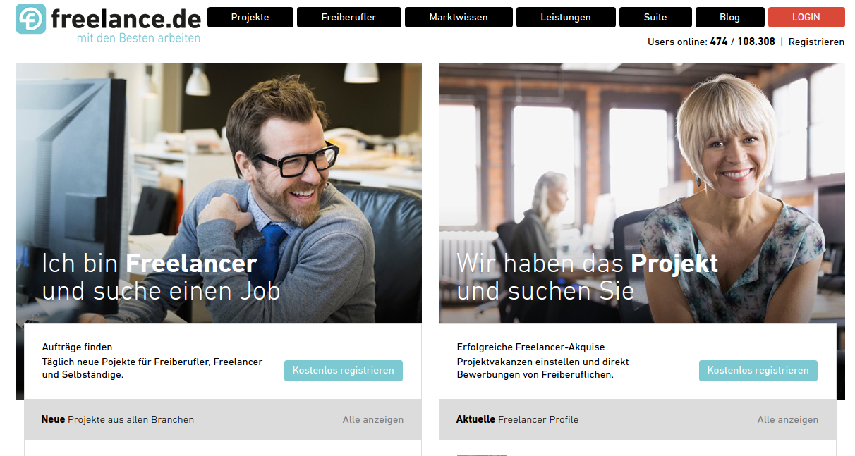 Freelance.de Homepage 2016