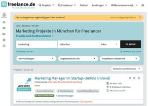 Suchagent anlegen freelance.de