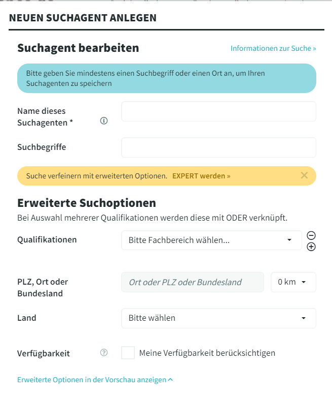 Suchagent für Projektsuche anlegen freelance.de